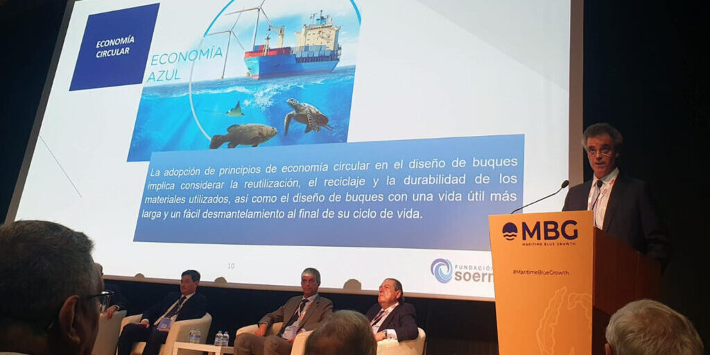 Marcos Freire, presidente de la Fundación SOERMAR, ha ofrecido una ponencia sobre los retos tecnológicos y científicos para la industria naval y marítima en la segunda jornada del Maritime Blue Growth